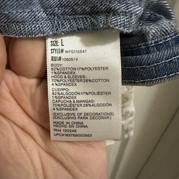 💥Wallflower The Dreamer Fit Knit Sleeve Jacket Junior sz Large Floral Boho denim - Picture 6 of 10